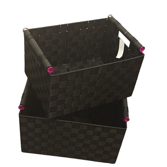 At Home Woven Storage Basket w/Iridescent Pink Knob Handles - Picture 1 of 7